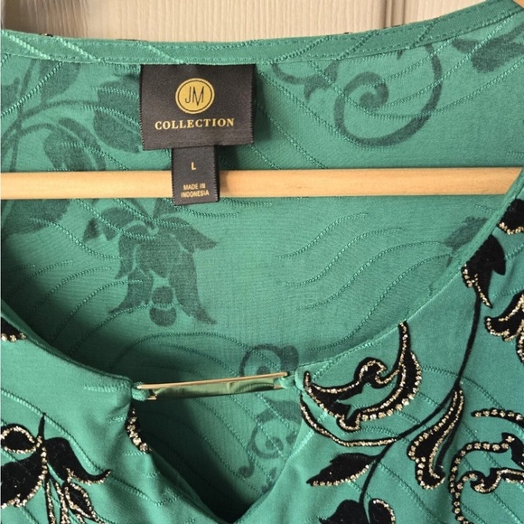 JM Collection Burnout Velvet Blouse Sz L Women Paisley Black Green Cutout Y2k - Picture 5 of 10